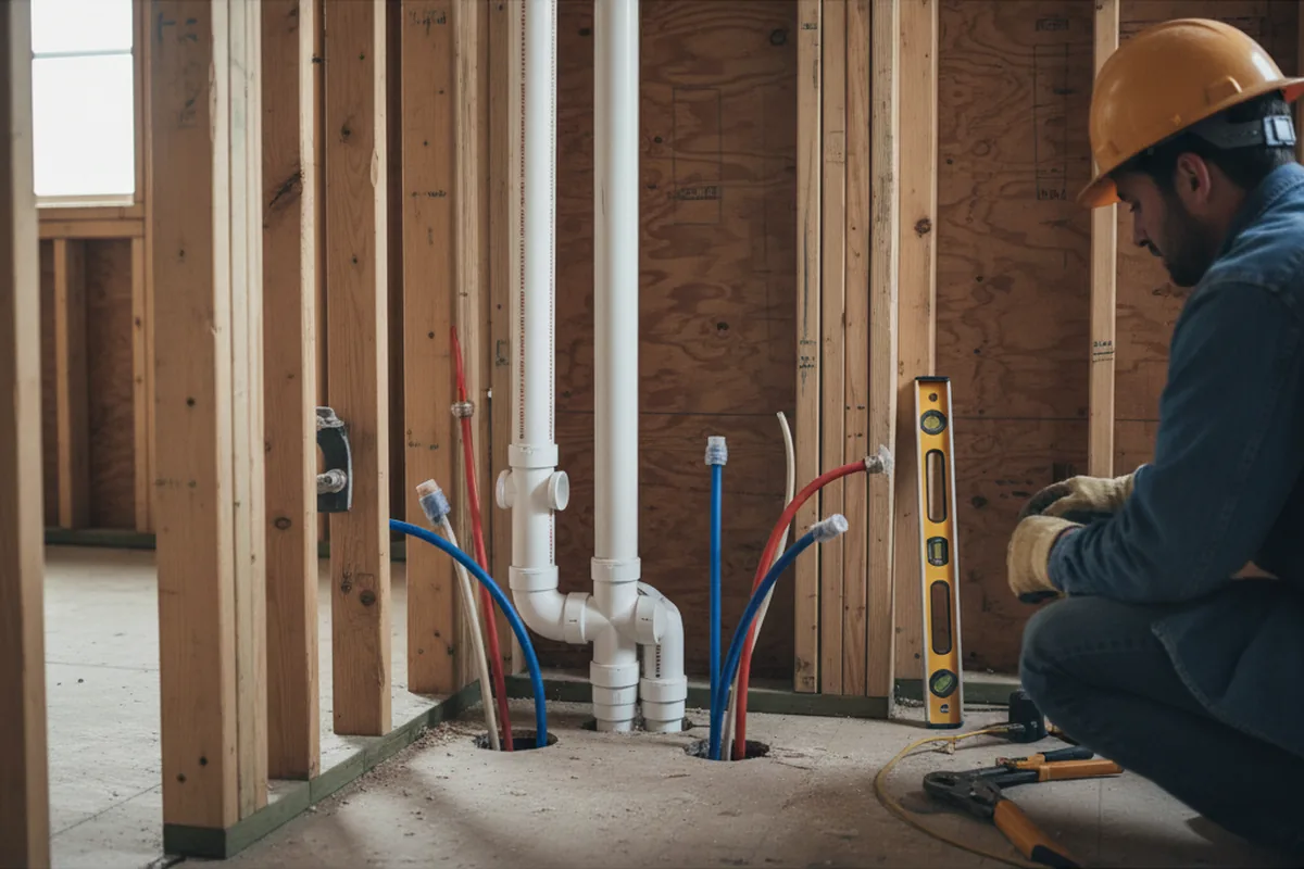 Drain and supply rough-in during Garbage Disposal Repair in Levittown