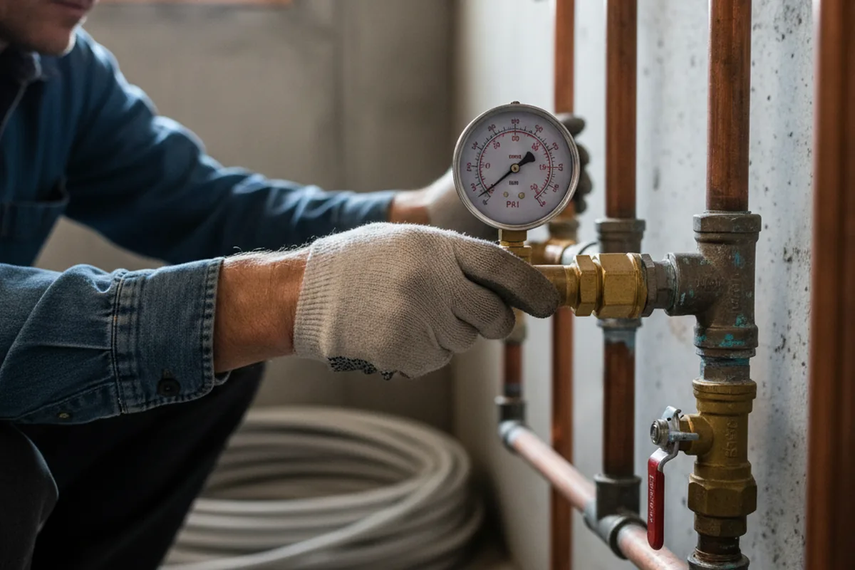 Pressure testing a repaired line during Water Line Repair in Levittown